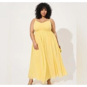 Torrid Maxi Chiffon Pleated Polka Dots Yellow Dress 2